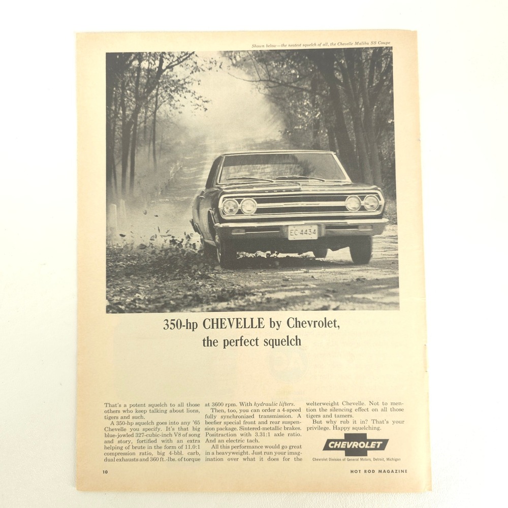 Chevrolet Chevelle Malibu SS Coupe 350 HP Print Ad 1965 Muscle Car Show Display